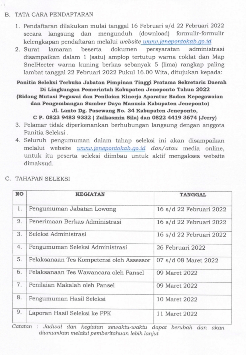 Pansel Sekda Jeneponto Buka Pendaftaran, ini Syarat dan Ketentuannya