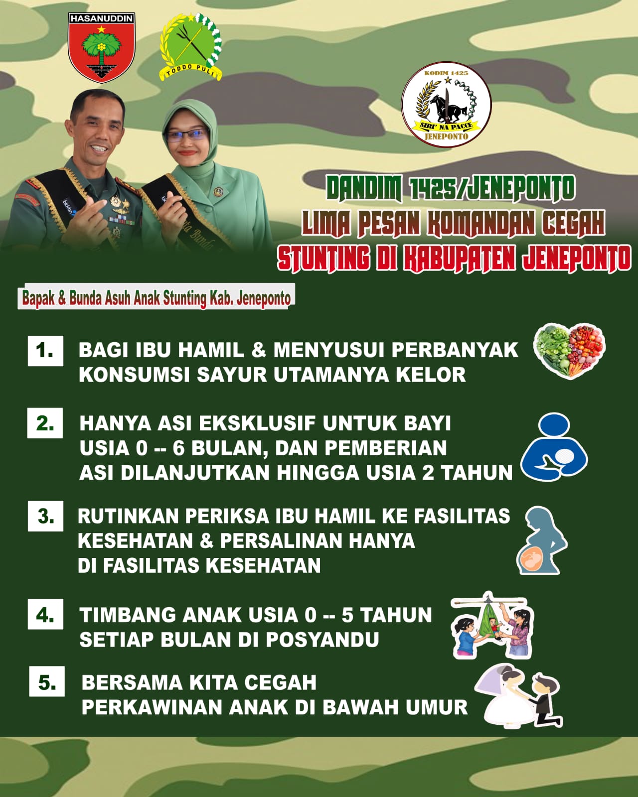 Lima Pesan Komandan Kodim 1425 Jeneponto Soal Pencegahan dan Penanganan Stunting